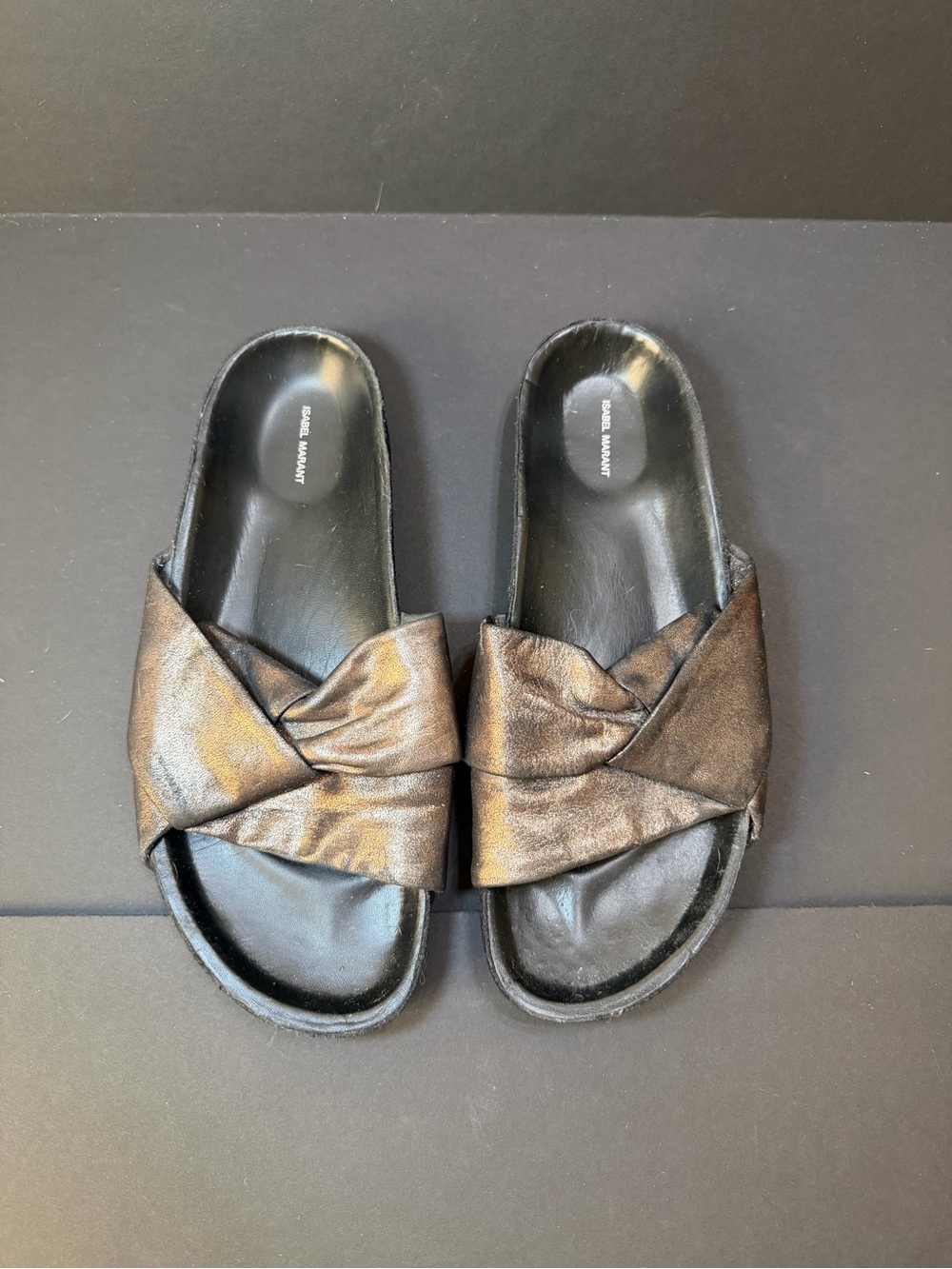 Isabel Marant Metallic Bronze Crossover Slide Mules